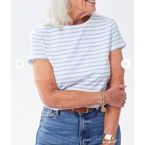 Classic Blue and White Striped Short Sleeve Tee
